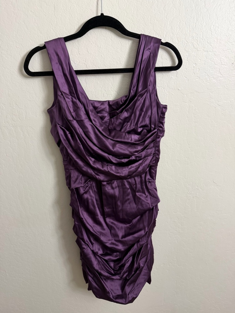 Dolce & Gabbana Purple Ruched Satin Cowl Dress